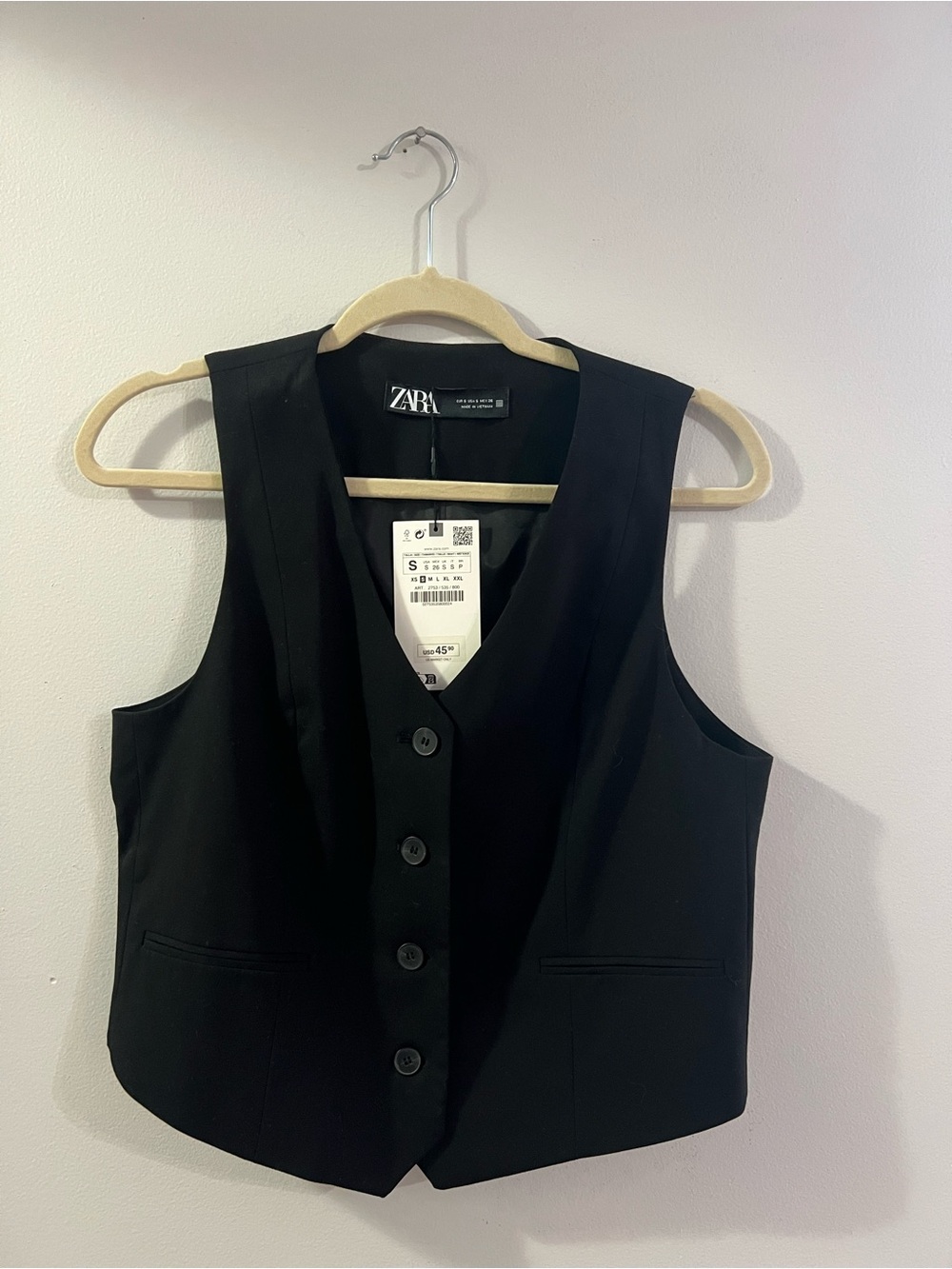 Zara Black Button-Front Tailored Vest